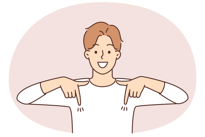 Smiling young man point down with fingers recommend good sale deal  Illustration