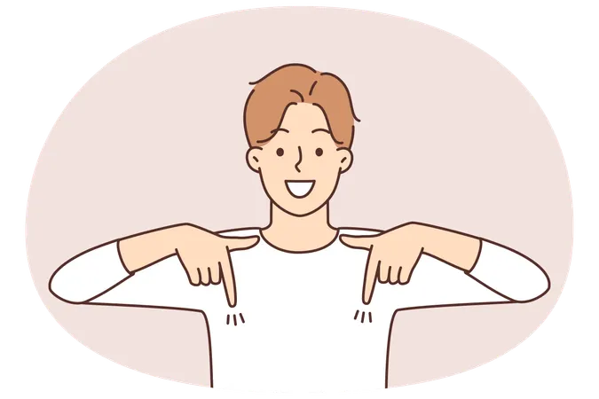 Smiling young man point down with fingers recommend good sale deal  Illustration