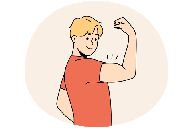Smiling young man showing muscles  Illustration