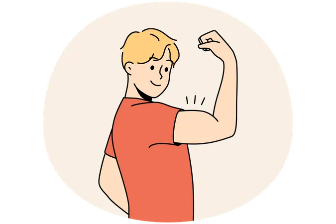 Smiling young man showing muscles  Illustration