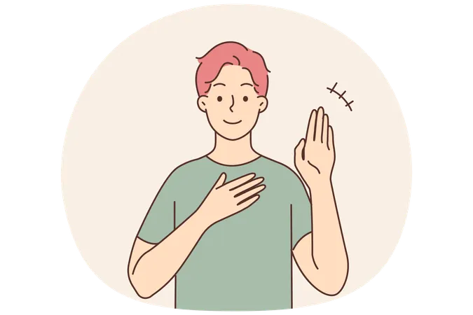 手話を使って話す笑顔の若い男性  イラスト