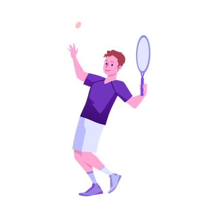 Smiling young man throws tennis ball  Illustration
