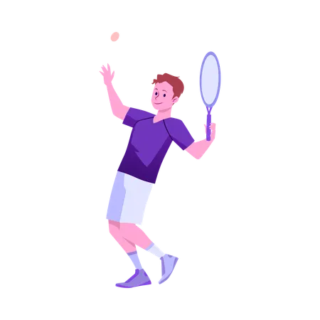 Smiling young man throws tennis ball  Illustration
