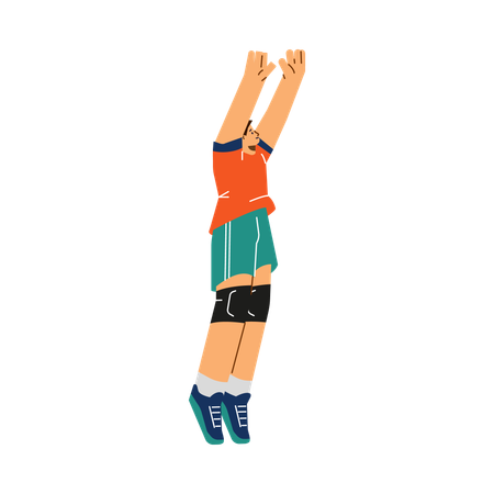 Smiling young man volleyball player in knee pads jumping  Illustration