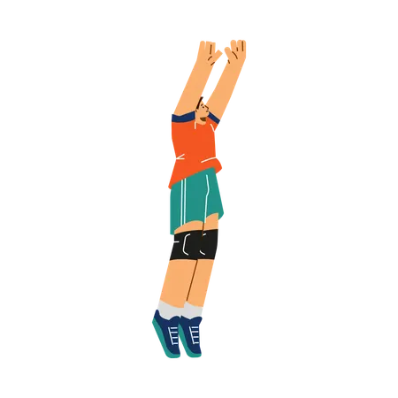 Smiling young man volleyball player in knee pads jumping  Illustration