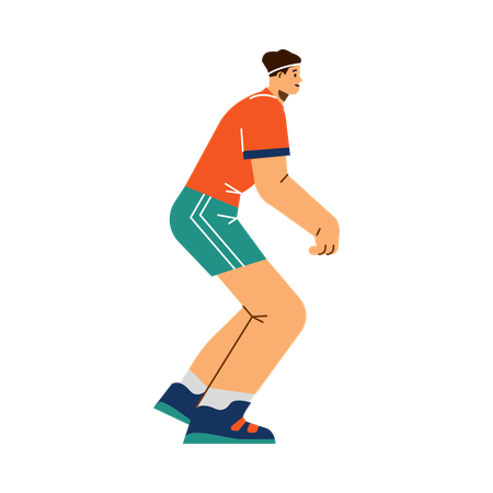 Smiling young man volleyball player stands on half-bent legs  Illustration