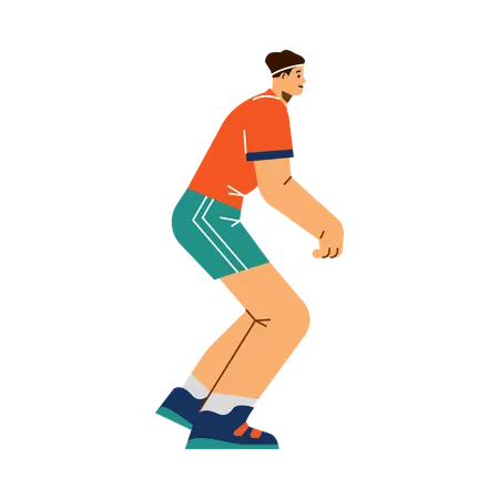 Smiling young man volleyball player stands on half-bent legs  Illustration