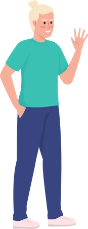 Smiling young man waving hand  Illustration