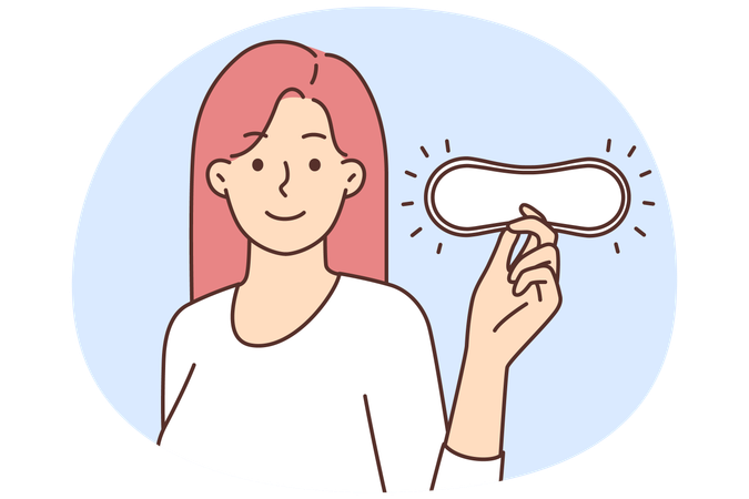 Smiling young woman holding hygienic pad in hands.  Illustration
