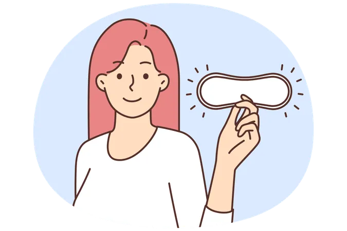Smiling young woman holding hygienic pad in hands.  Illustration