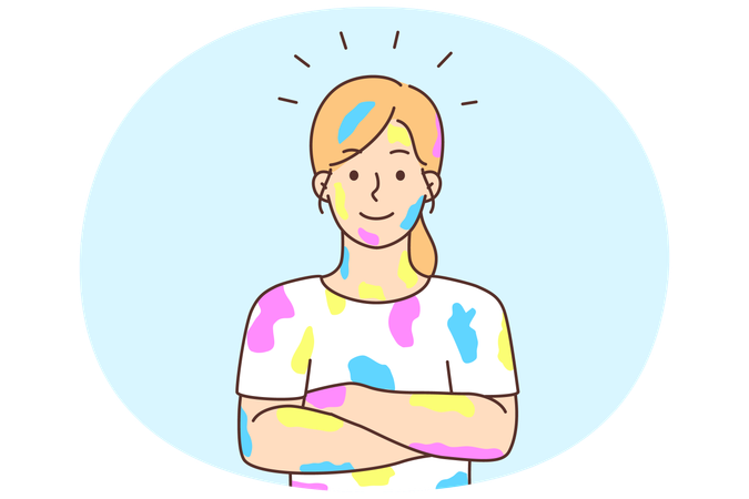 Smiling young woman in color after running festival  Illustration