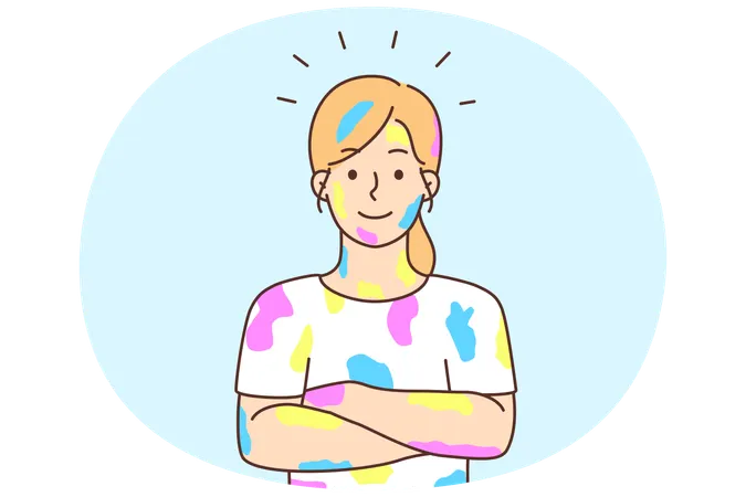 Smiling young woman in color after running festival  Illustration