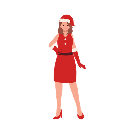 Smiling Young Woman in Santa Claus Costume, Beautiful Girl in Santa Claus Outfit,  Illustration