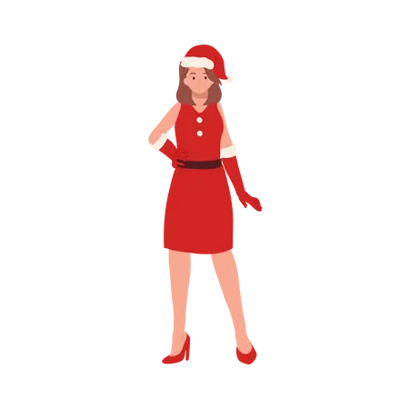 Smiling Young Woman in Santa Claus Costume, Beautiful Girl in Santa Claus Outfit,  Illustration