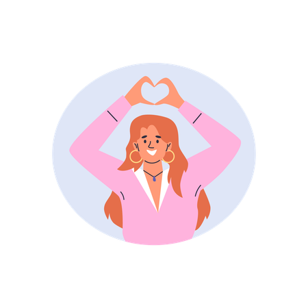 Smiling young woman joining hands above head in shape of heart  Illustration