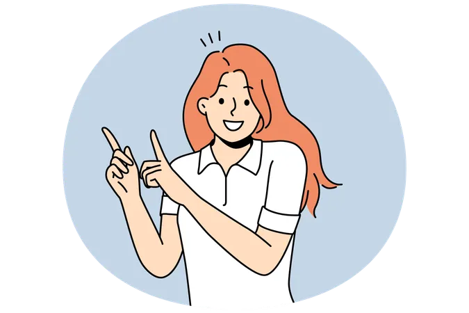 Smiling young woman point up at good deal  Illustration