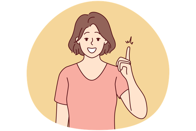 Smiling young woman point up with finger generate good business idea  Illustration