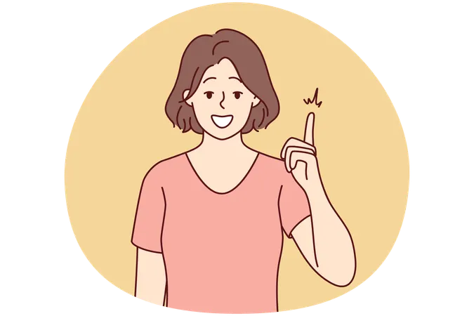 Smiling young woman point up with finger generate good business idea  Illustration