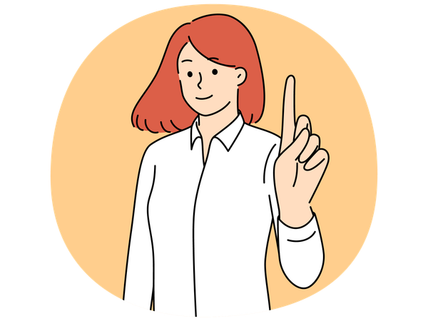 Smiling young woman pointing finger up generate business idea.  Illustration