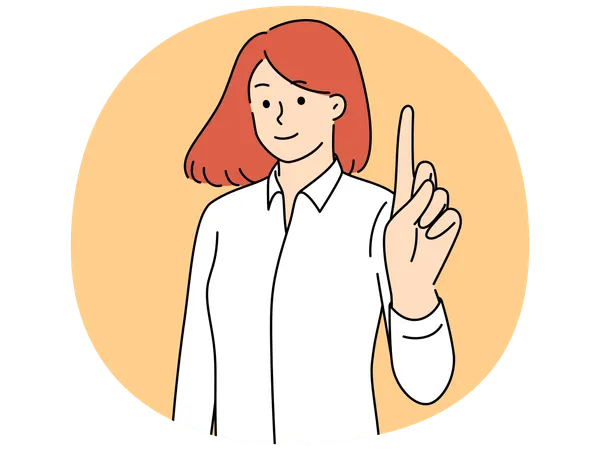 Smiling young woman pointing finger up generate business idea.  Illustration