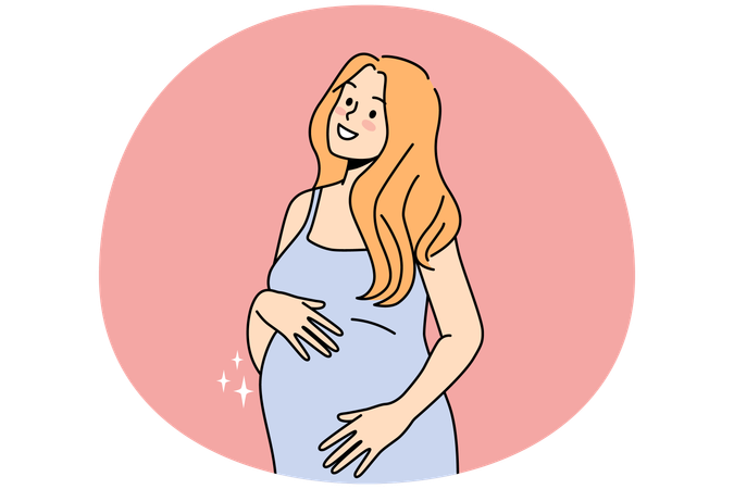 Smiling young woman touching belly excited with pregnancy  Illustration