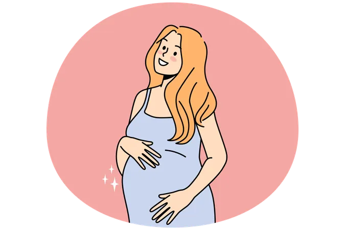 Smiling young woman touching belly excited with pregnancy  Illustration