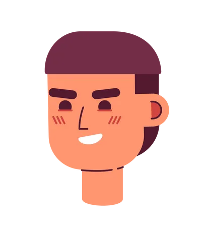 Smirking Hispanic Guy With Bowl Haircut Semi Flat Vector Character Head Mushroom Cut Hair Editable Cartoon Avatar Icon Face Emotion Colorful Spot Illustration For Web Graphic Design Animation Illustration