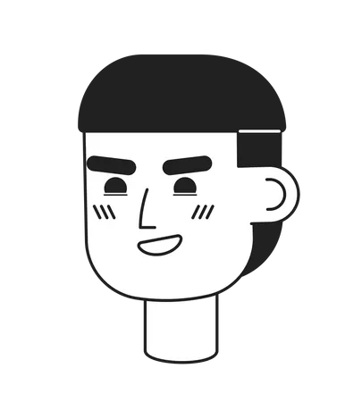 Smirking Hispanic Guy With Bowl Haircut Monochrome Flat Linear Character Head Mushroom Cut Hair Editable Outline Hand Drawn Human Face Icon 2 D Cartoon Spot Vector Avatar Illustration For Animation Illustration
