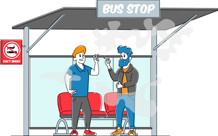 Smoking in Bus Stop Illustration