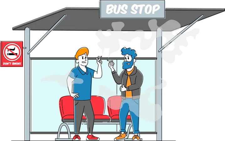 Smoking in Bus Stop Illustration