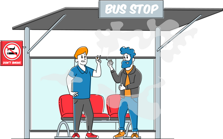 Smoking in Bus Stop  Illustration