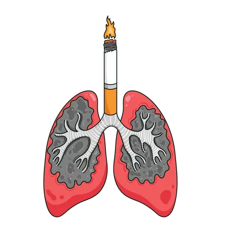 Smoking's Impact Lungs with Cigarette Center  Illustration