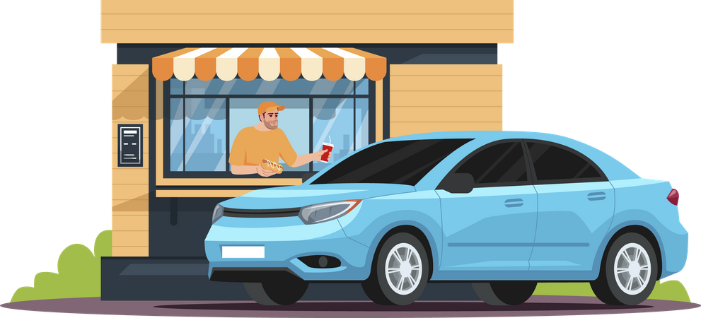 Snack bar attendant serving a car Illustration