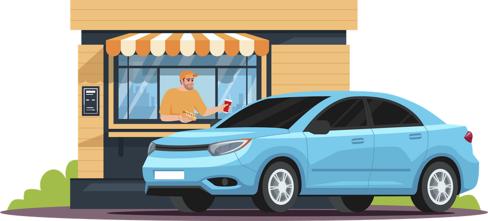 Snack bar attendant serving a car  Illustration