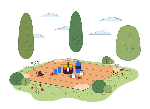 Snacks and drinks on picnic blanket  Illustration