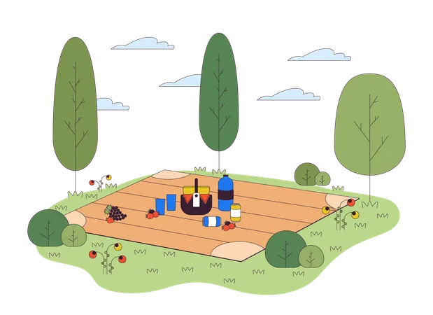 Snacks and drinks on picnic blanket  Illustration