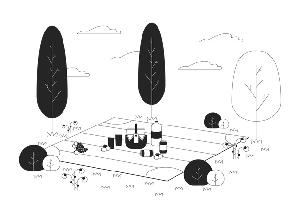 Snacks and drinks on picnic blanket  Illustration