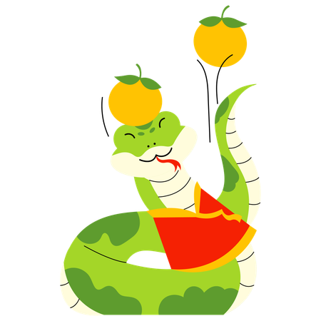 Snake Holding Orange Fruits  Illustration