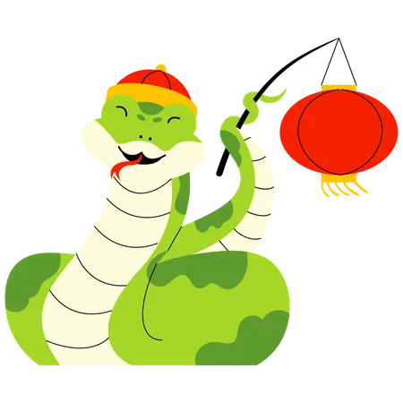 Snake Holding red Lantern  Illustration