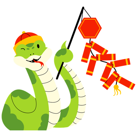 Snake Playing Firecracker  Illustration