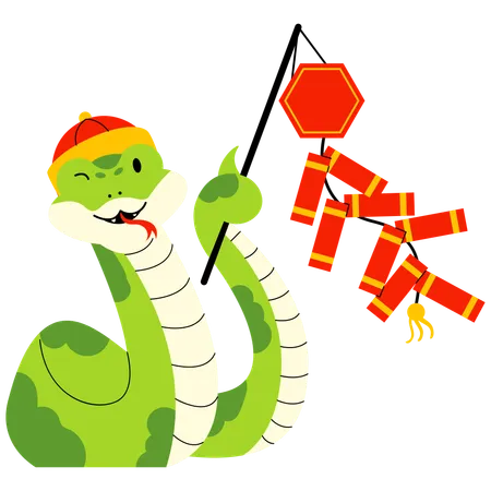 Snake Playing Firecracker  Illustration