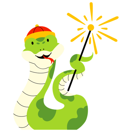 Snake Playing with Fireworks  Illustration