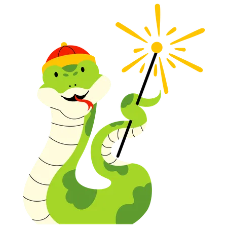 Snake Playing with Fireworks  Illustration