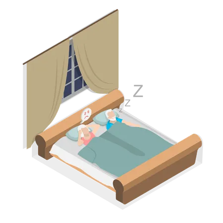 3 D Isometric Flat Vector Illustration Of Snore At Night Sleep Respiratory Problem Symptoms Illustration