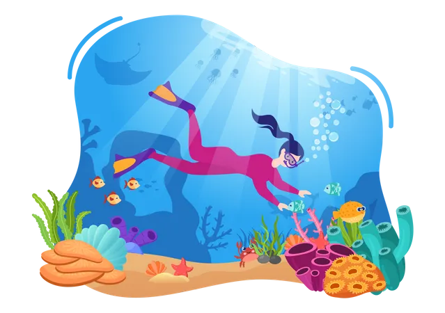 Snorkeling Girl Illustration