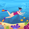 illustration girl doing scuba diving