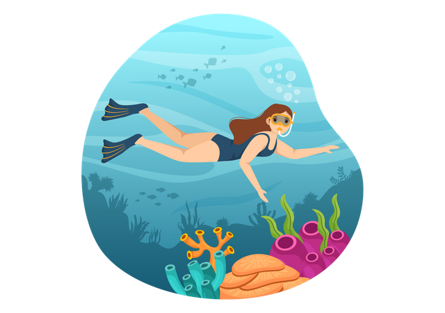 Snorkeling Girl Illustration