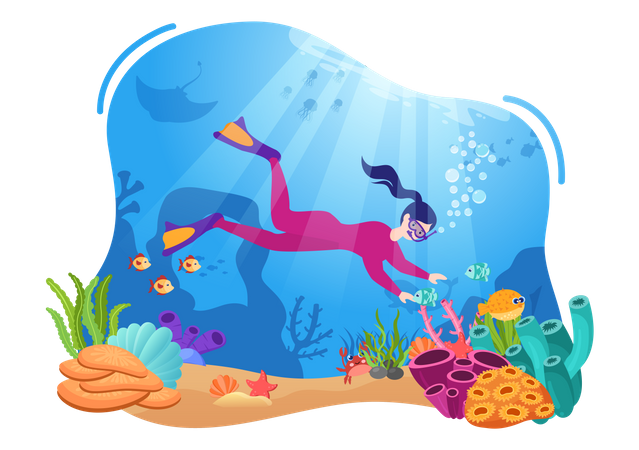 Snorkeling Girl  Illustration