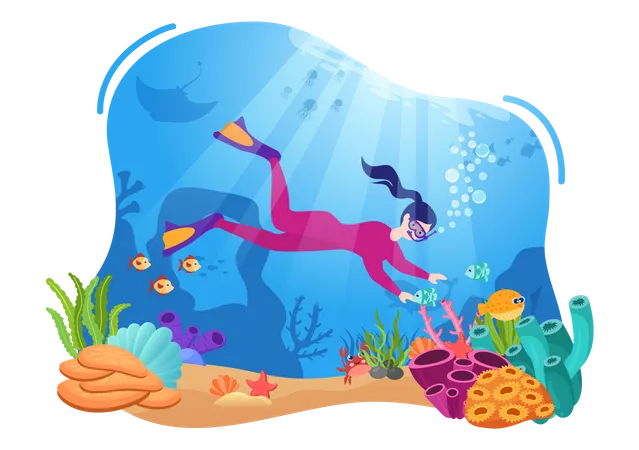 Snorkeling Girl  Illustration