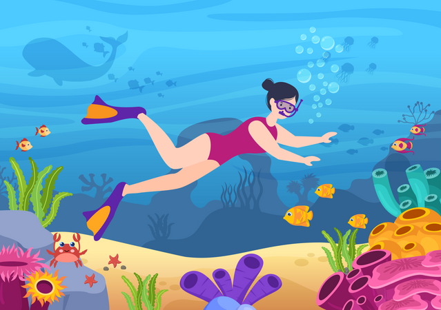 Snorkeling Girl  Illustration